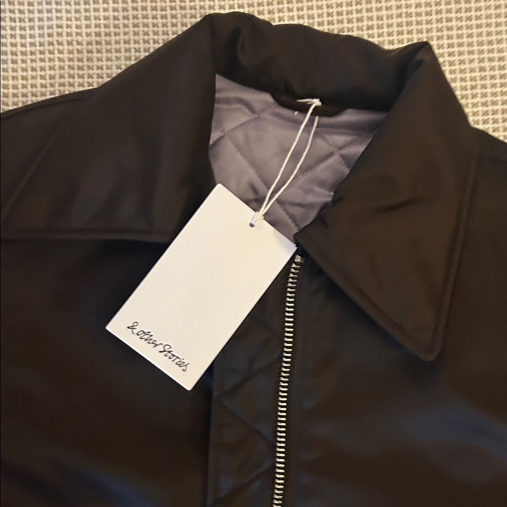 & Other Stories Black Quilted Collar Zip Jacket